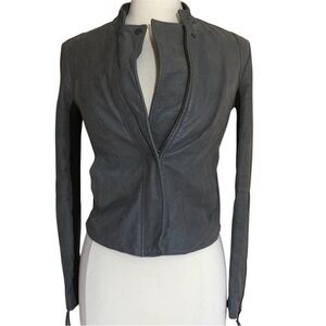 Free people Grey vegan leather green wool motorcycle style jacket Size 4-6